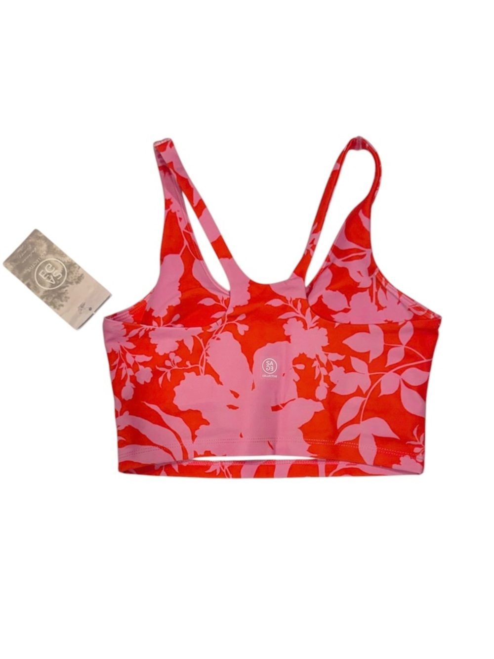SAGE COLLECTIVE Vibrant Hothouse Floral Lava Red Pink Sports Bra Crop NWT XS - Picture 3 of 10